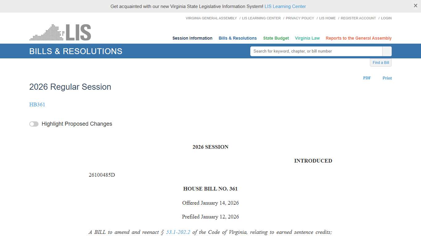 HB361 - 2026 Regular Session LIS